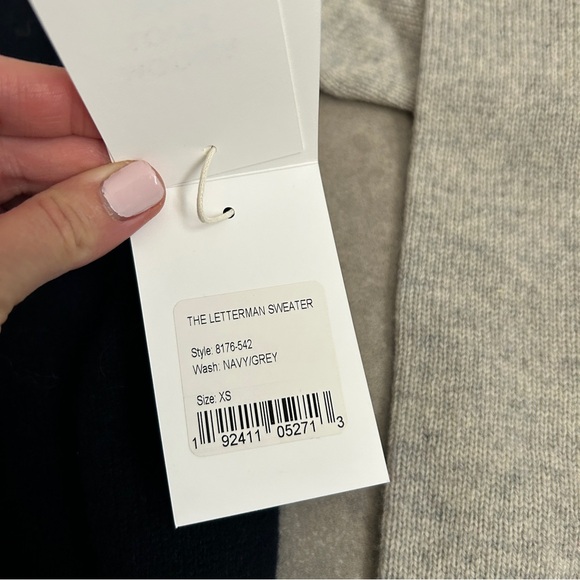 NEW Mother Denim The Letterman Sweater cashmere cardigan jacket navy gray XS - Picture 10 of 11